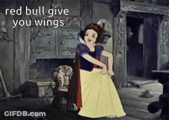 A Cartoon Of Snow White With The Words " Red Bull Give You Wings " GIF
