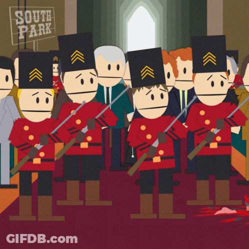 A Cartoon Of Soldiers From South Park Holding Guns GIF