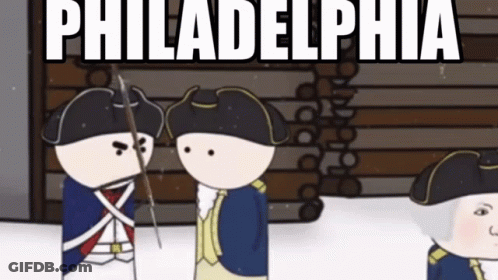 A Cartoon Of Soldiers Standing In The Snow With Philadelphia Written On The Top GIF