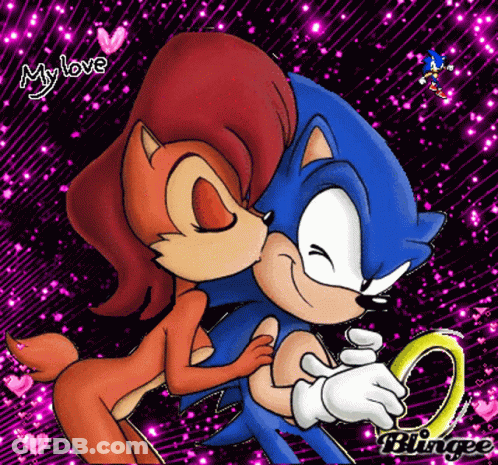 Sonic And Sally Kissing With My Love Text GIF
