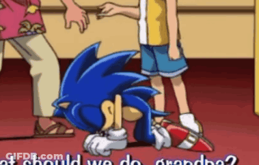 A Cartoon Of Sonic The Hedgehog Laying On The Floor With The Words " At Should We Do Grandpa " Below Him GIF