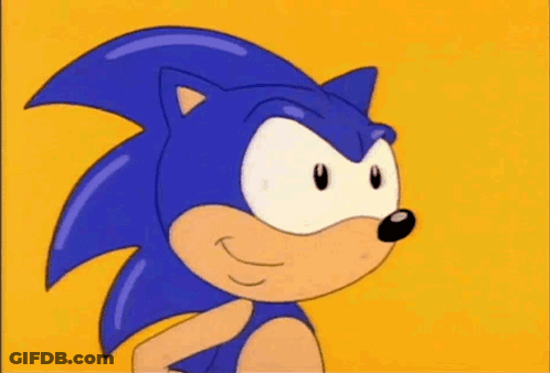 A Cartoon Of Sonic The Hedgehog Making A Funny Face With A Yellow Background . GIF