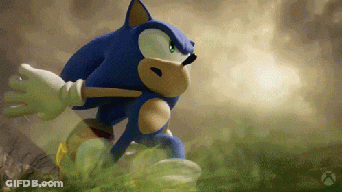 A Cartoon Of Sonic The Hedgehog Running Through A Grassy Field GIF