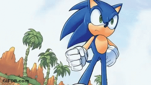 Sonic In Front Of Palm Trees And Mountains GIF