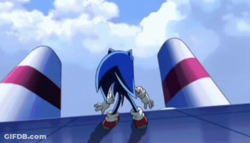 A Cartoon Of Sonic The Hedgehog Standing On A Ledge Between Two Columns . GIF