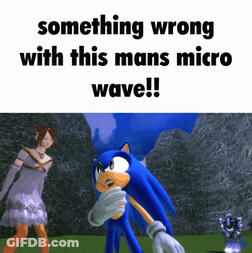 A Cartoon Of Sonic The Hedgehog With The Caption Something Wrong With This Mans Micro Wave GIF
