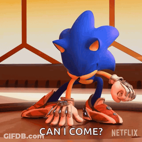 A Cartoon Of Sonic The Hedgehog With The Words Can I Come Below Him GIF