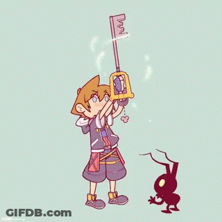 A Cartoon Of Sora From Kingdom Hearts Holding A Key Next To A Small Cartoon Character . GIF