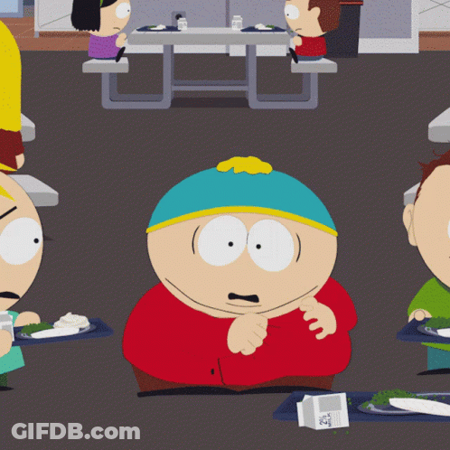 A Cartoon Of South Park Characters Eating At A Table GIF