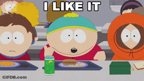 A Cartoon Of South Park Characters Sitting At A Table With The Words I Like It Above Them GIF