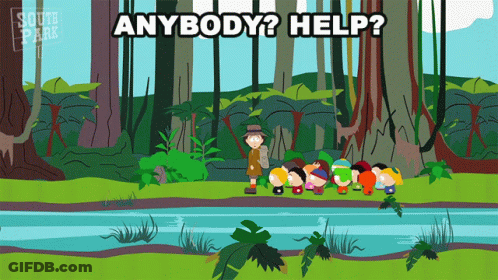 A Cartoon Of South Park Characters Standing Next To A River With The Caption Anybody Help GIF
