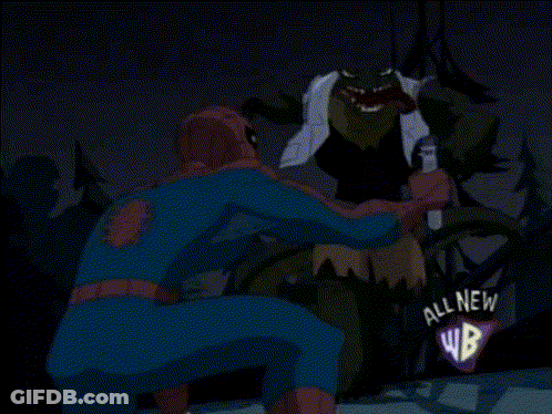 A Cartoon Of Spider-Man Being Attacked By A Snake With The Words All New Wb On The Bottom Right GIF
