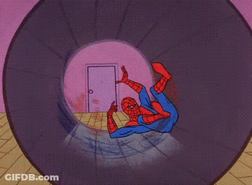 A Cartoon Of Spider-Man In A Purple Tube GIF