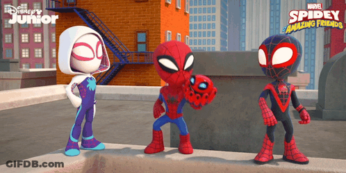 A Cartoon Of Spider-Man Standing Next To Another Spider-Man GIF