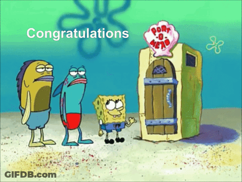 A Cartoon Of Spongebob And A Fish With The Words Congratulations GIF
