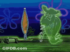 A Cartoon Of Spongebob And A Green Ghost GIF