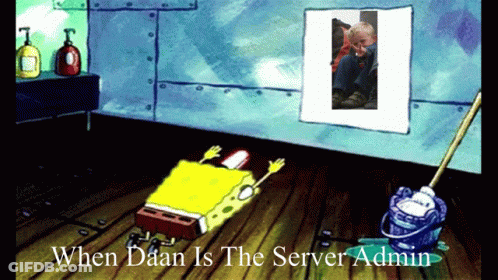 A Cartoon Of Spongebob And A Mop With The Caption When Daan Is The Server Admin GIF