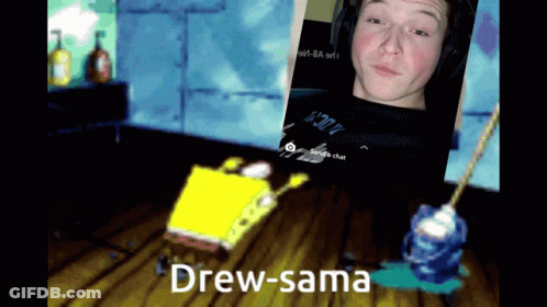 A Cartoon Of Spongebob And A Picture Of A Man Called Drew-Sama GIF