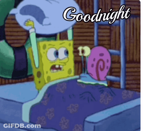 A Cartoon Of Spongebob And Gary Saying Goodnight In Bed GIF