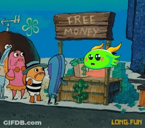 A Cartoon Of Spongebob And His Friends Selling Free Money GIF