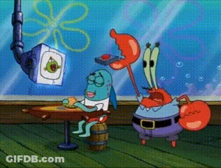 A Cartoon Of Spongebob And Mr. Krabs Eating Pizza GIF