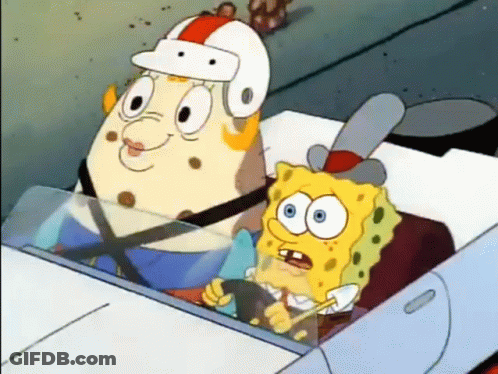 A Cartoon Of Spongebob And Mrs. Piggy Are Driving A Car GIF