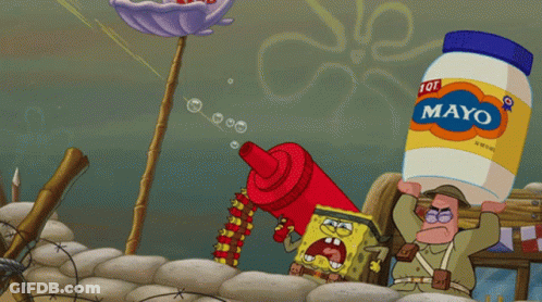 A Cartoon Of Spongebob And Patrick Carrying A Bottle Of Mayo GIF