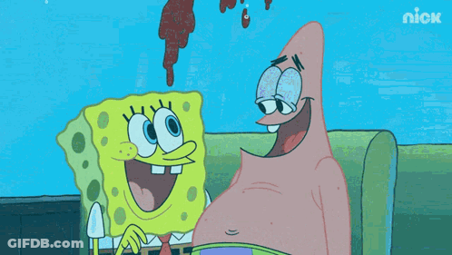 A Cartoon Of Spongebob And Patrick From Nick Shows A Volcano GIF
