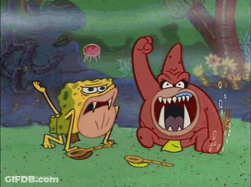 A Cartoon Of Spongebob And Patrick From Spongebob Squarepants With A Jellyfish In The Background GIF