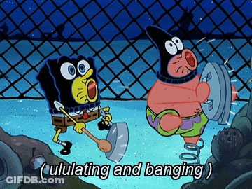 A Cartoon Of Spongebob And Patrick Saying " Ululating And Banging " GIF