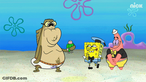 A Cartoon Of Spongebob And Patrick Standing Next To Each Other With A Nick Logo In The Background GIF
