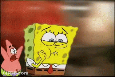 A Cartoon Of Spongebob And Patrick Standing Next To Each Other With A Red Background GIF
