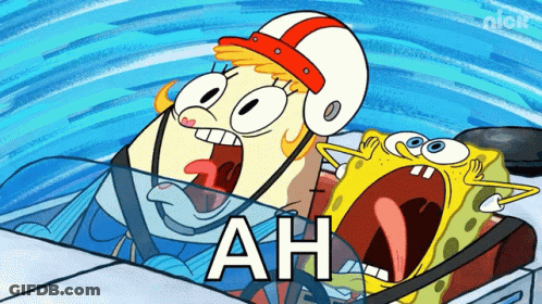 A Cartoon Of Spongebob And Sandy Cheeks In A Car With The Words Ah Written On The Bottom GIF