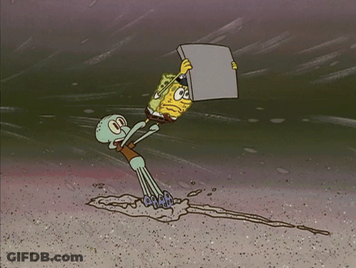 A Cartoon Of Spongebob And Squidward Holding A Piece Of Cardboard GIF