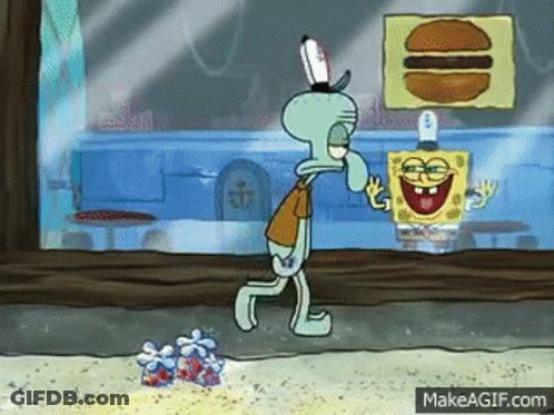 A Cartoon Of Spongebob And Squidward In Front Of A Window GIF