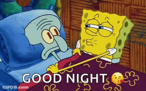 A Cartoon Of Spongebob And Squidward Laying In Bed With The Words `` Good Night '' . GIF