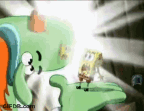 A Cartoon Of Spongebob And Squidward Looking At Something GIF