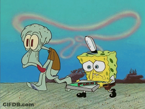 A Cartoon Of Spongebob And Squidward Playing A Board Game GIF