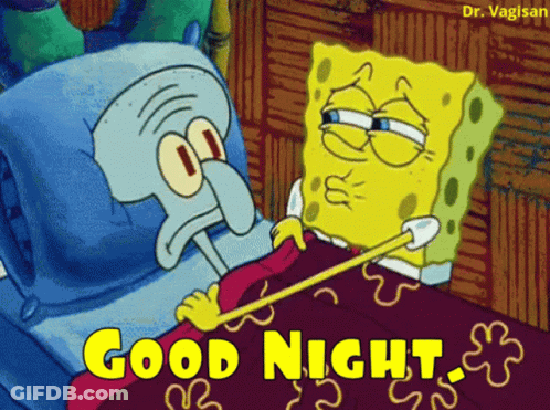 A Cartoon Of Spongebob And Squidward Wishing Each Other A Good Night GIF