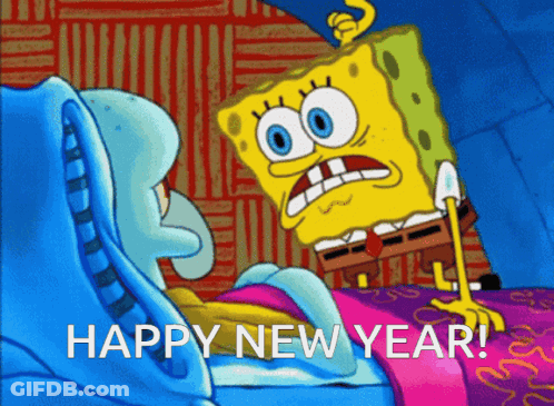 A Cartoon Of Spongebob And Squidward Wishing Happy New Year GIF