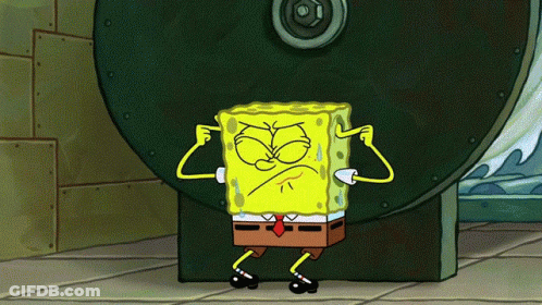 A Cartoon Of Spongebob Covering His Ears And Making A Funny Face GIF