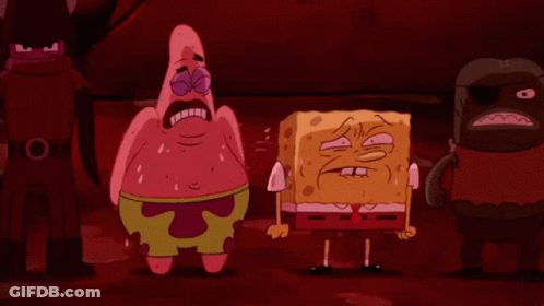 A Cartoon Of Spongebob Crying Next To Patrick And A Monster GIF