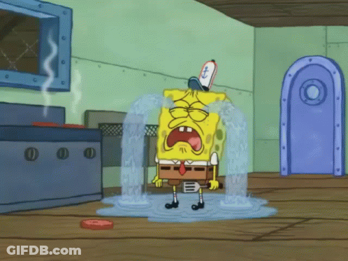 A Cartoon Of Spongebob Crying With Water Coming Out Of His Eyes GIF