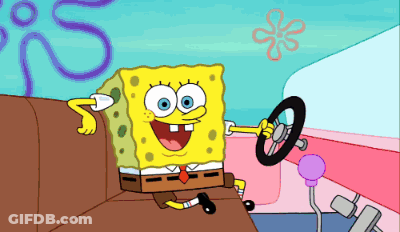 A Cartoon Of Spongebob Driving A Pink Car GIF