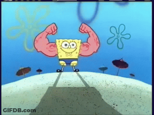SpongeBob Flexing Muscles In Front Of Flower GIF
