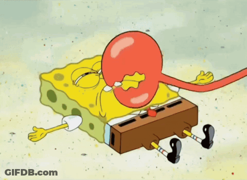 A Cartoon Of Spongebob Flying Through The Air Surrounded By Flowers GIF