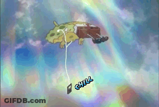 A Cartoon Of Spongebob Flying Through The Air With The Words Chill Written On The Bottom GIF