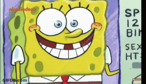 A Cartoon Of Spongebob From Nickelodeon Is Smiling And Looking At The Camera GIF