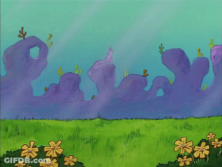 A Cartoon Of Spongebob Holding A Flower In A Field Of Yellow Flowers GIF