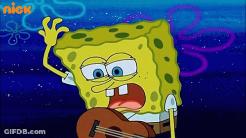 A Cartoon Of Spongebob Holding A Guitar With The Nick Logo In The Background GIF